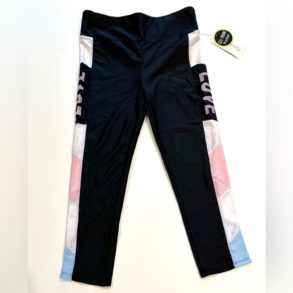 Eye Candy LOVE Graphic Athletic Leggings Color Blocked With Side Pockets